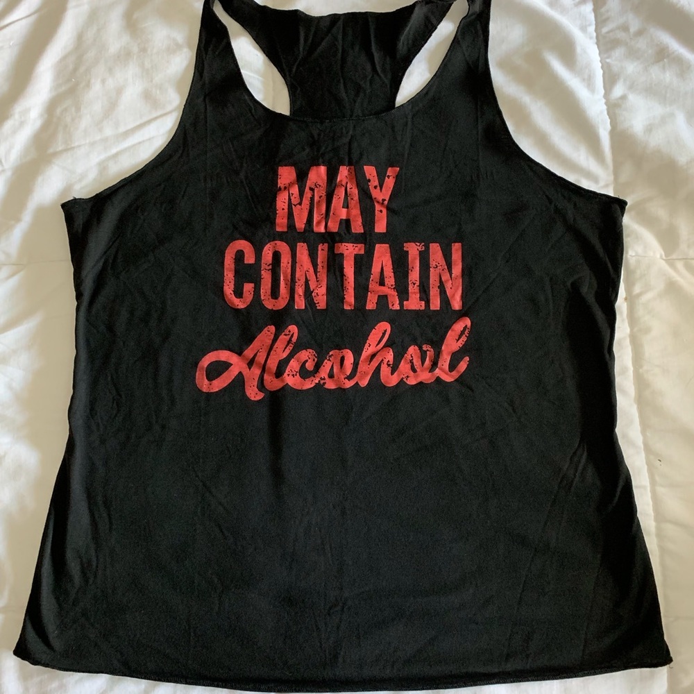 “May Contain Alcohol” Racerback Fitted Tank